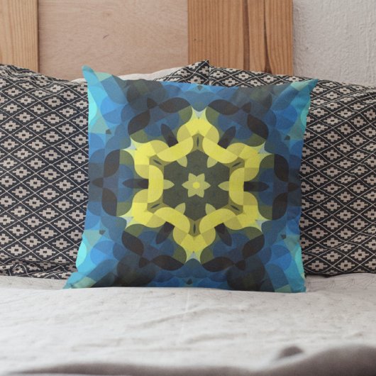 レトロマンダラフラワーイエローアンドブルー クッション