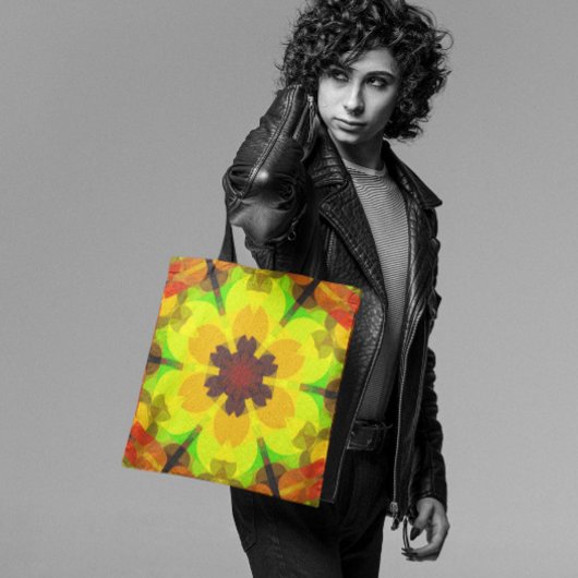 レトロマンダラフラワーイエローオレンジとグリーン トートバッグ