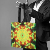 レトロマンダラフラワーイエローオレンジとグリーン トートバッグ