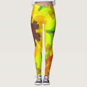 レトロマンダラフラワーイエローオレンジとグリーン レギンス (正面)