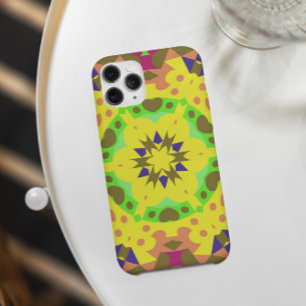 レトロマンダラフラワーイエローオレンジグリーンとピンク iPhone 11 ケース