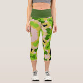 レトロマンダラフラワーイエローグリーンと白 カプリレギンス (正面)