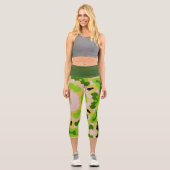 レトロマンダラフラワーイエローグリーンと白 カプリレギンス (正面)