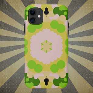 レトロマンダラフラワーイエローグリーンと白 iPhone 11 ケース