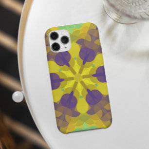 レトロマンダラフラワーイエローパープルとグリーン iPhone 11 ケース
