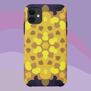 レトロマンダラフラワーイエローパープルとグリーン iPhone 11 ケース