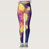 レトロマンダラフラワーイエローピンクとパープル レギンス (正面)