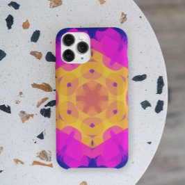 レトロマンダラフラワーイエローピンクとブルー iPhone 11 ケース