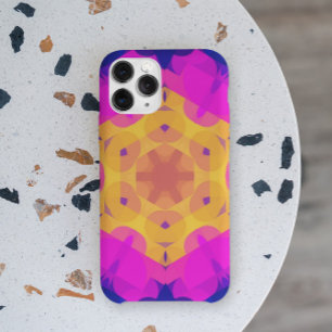 レトロマンダラフラワーイエローピンクとブルー iPhone 11 ケース