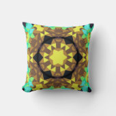 レトロマンダラフラワーイエローブルーとグリーン クッション (正面)