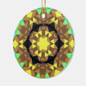 レトロマンダラフラワーイエローブルーとグリーン セラミックオーナメント (左)