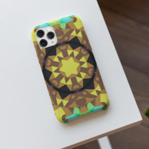レトロマンダラフラワーイエローブルーとグリーン iPhone 11 ケース