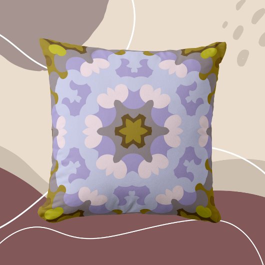 レトロマンダラフラワーイエローブルーとパープル クッション