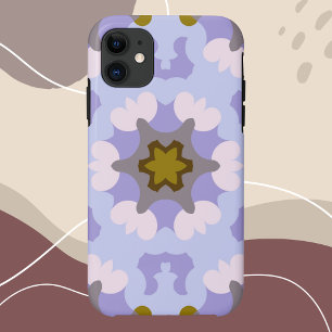 レトロマンダラフラワーイエローブルーとパープル iPhone 11 ケース