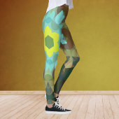レトロマンダラフラワーイエローブルーとブラウン レギンス