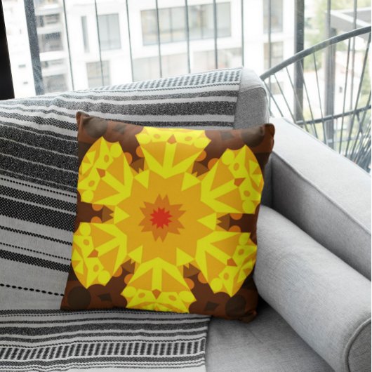 レトロマンダラフラワーオレンジと黄色 クッション