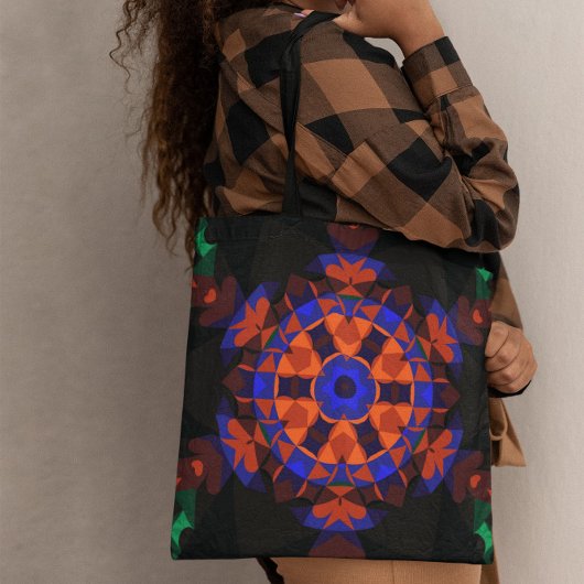 レトロマンダラフラワーオレンジアンドブルー トートバッグ