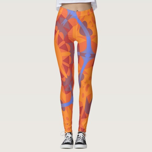 レトロマンダラフラワーオレンジアンドブルー レギンス (正面)