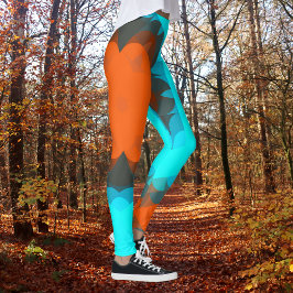 レトロマンダラフラワーオレンジアンドブルー レギンス