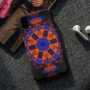 レトロマンダラフラワーオレンジアンドブルー iPhone 11 ケース