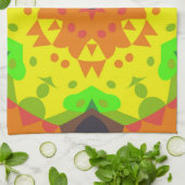 レトロマンダラフラワーオレンジイエロー&グリーン キッチンタオル (折り畳み)