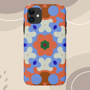 レトロマンダラフラワーオレンジブルーとイエロー iPhone 11 ケース