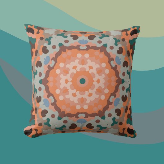 レトロマンダラフラワーオレンジブルーとブラウン クッション
