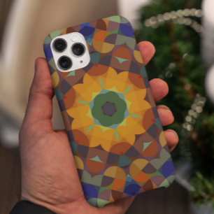 レトロマンダラフラワーオレンジブルー&グリーン iPhone 11 ケース