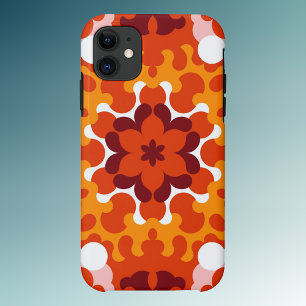 レトロマンダラフラワーオレンジホワイトとイエロー iPhone 11 ケース