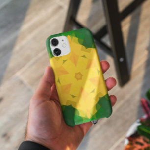 レトロマンダラフラワーグリーンとイエロー iPhone 11 ケース