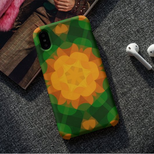 レトロマンダラフラワーグリーンとオレンジ Case-Mate iPhoneケース