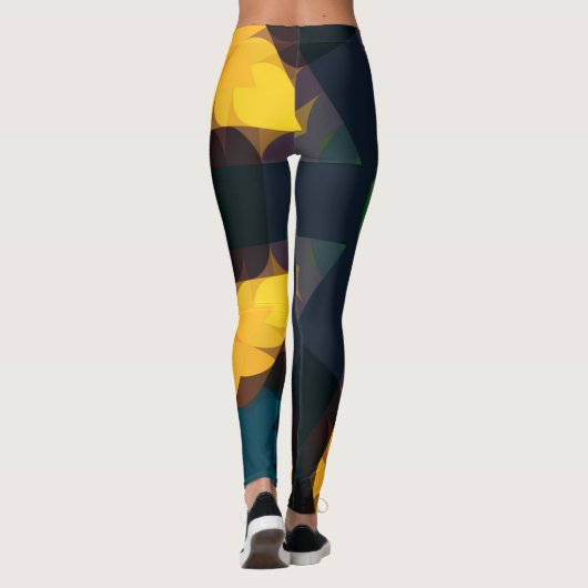 レトロマンダラフラワーグリーンイエローアンドブルー レギンス (裏面)