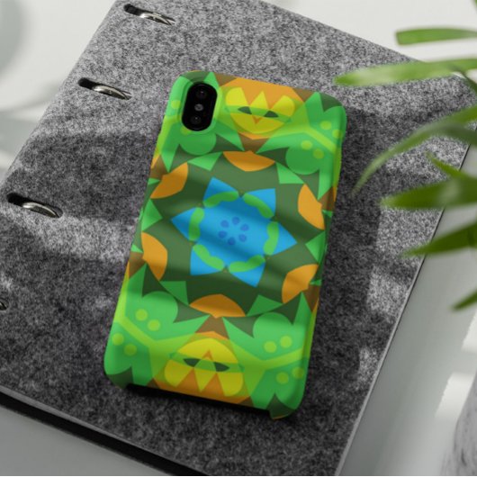 レトロマンダラフラワーグリーンイエローアンドブルー Case-Mate iPhoneケース