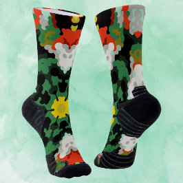 レトロマンダラフラワーグリーンオレンジと黄色 ソックス