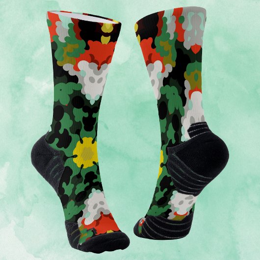 レトロマンダラフラワーグリーンオレンジと黄色 ソックス