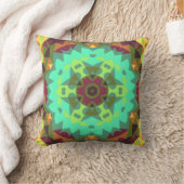 レトロマンダラフラワーグリーンパープルとオレンジ クッション (ブランケット)