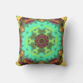 レトロマンダラフラワーグリーンパープルとオレンジ クッション (正面)