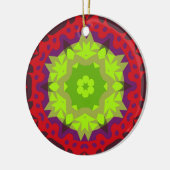 レトロマンダラフラワーグリーンレッドとパープル セラミックオーナメント (左)