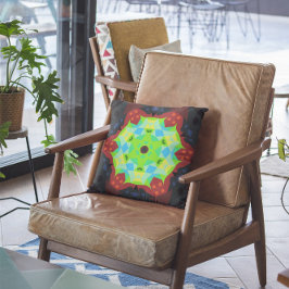 レトロマンダラフラワーグリーンレッド&ブルー クッション