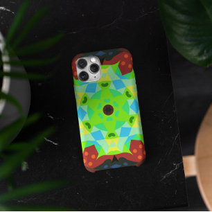 レトロマンダラフラワーグリーンレッド&ブルー iPhone 11 ケース
