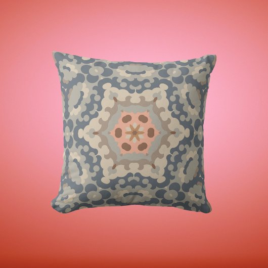 レトロマンダラフラワータンブルーとオレンジ クッション