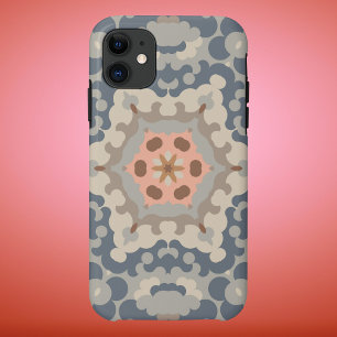 レトロマンダラフラワータンブルーとオレンジ iPhone 11 ケース