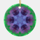 レトロマンダラフラワーパープルとグリーン セラミックオーナメント (正面)