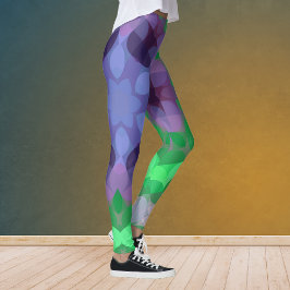 レトロマンダラフラワーパープルとグリーン レギンス