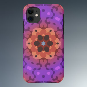 レトロマンダラフラワーパープルとレッド iPhone 11 ケース