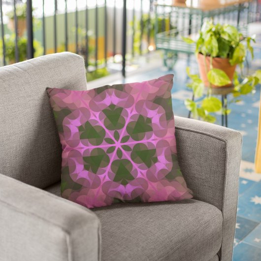 レトロマンダラフラワーピンクとグリーン クッション