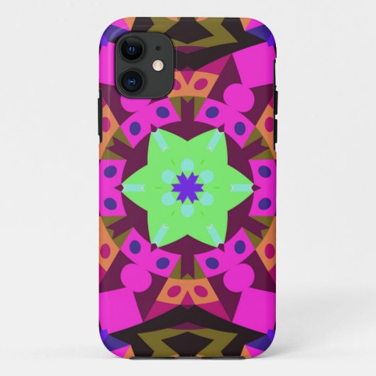 レトロマンダラフラワーピンクとグリーン Case-Mate iPhoneケース (裏面)