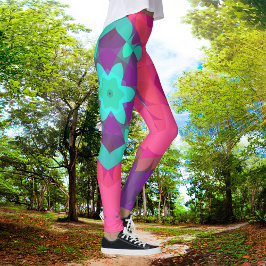 レトロマンダラフラワーピンクブルーと紫 レギンス