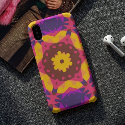 レトロマンダラフラワーピンク紫と黄色 Case-Mate iPhoneケース