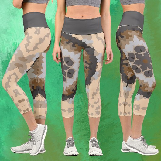 レトロマンダラフラワーブラウン&タン カプリレギンス